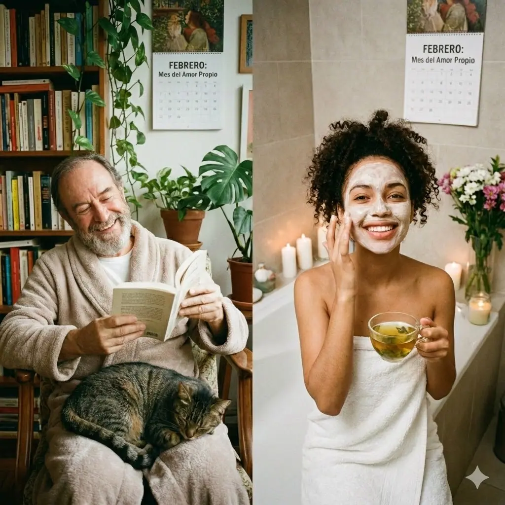 Persona practicando autocuidado y amor propio en febrero