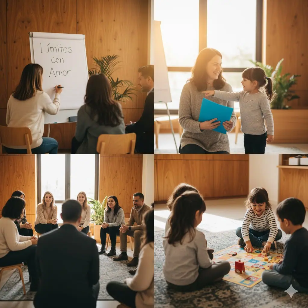 Familias y educadores reunidos en un taller de comunicación