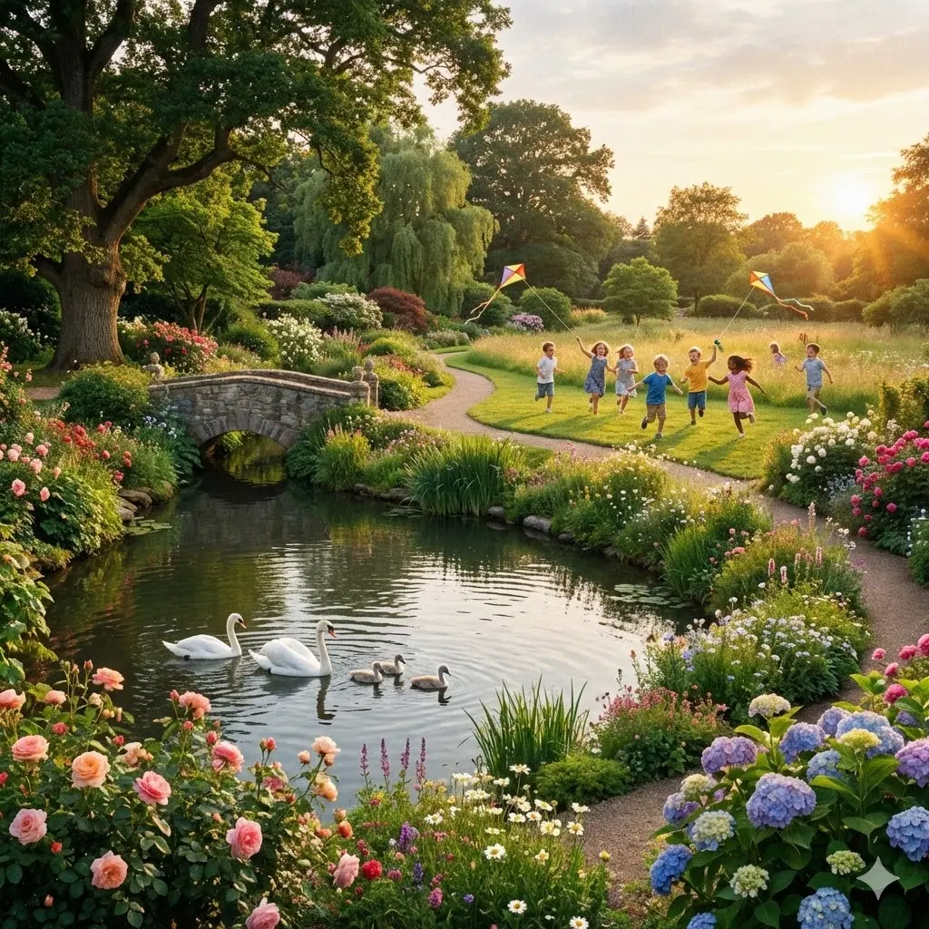 Niños sentados en círculo en un jardín